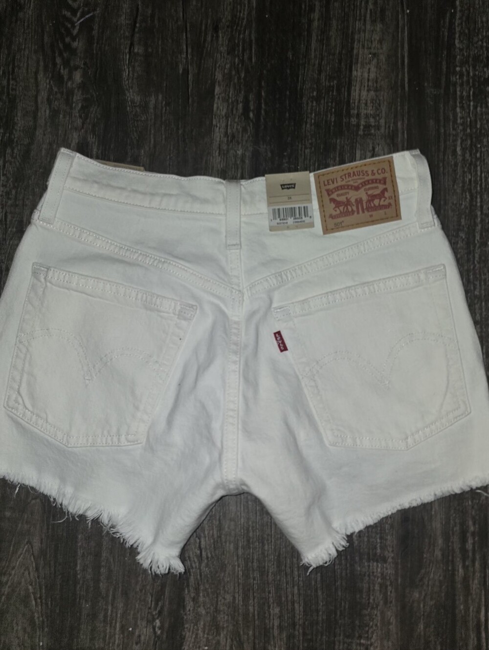 Levi's 501 High Rise White Denim Cutoff Shorts with Raw Hem Size 26 - Picture 3 of 8